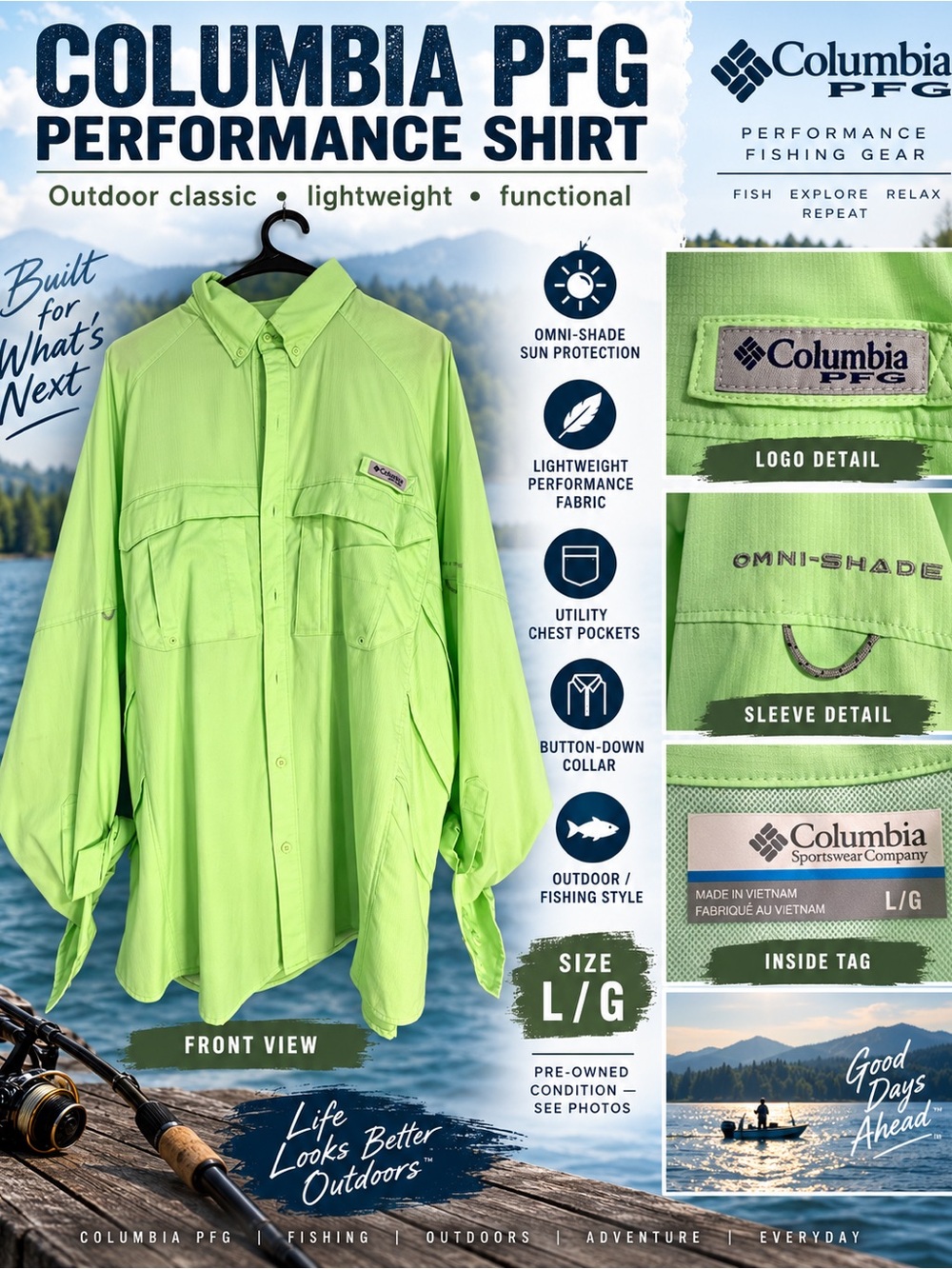 Columbia PFG Men’s Performance Button-Down Shirt - Lime Green